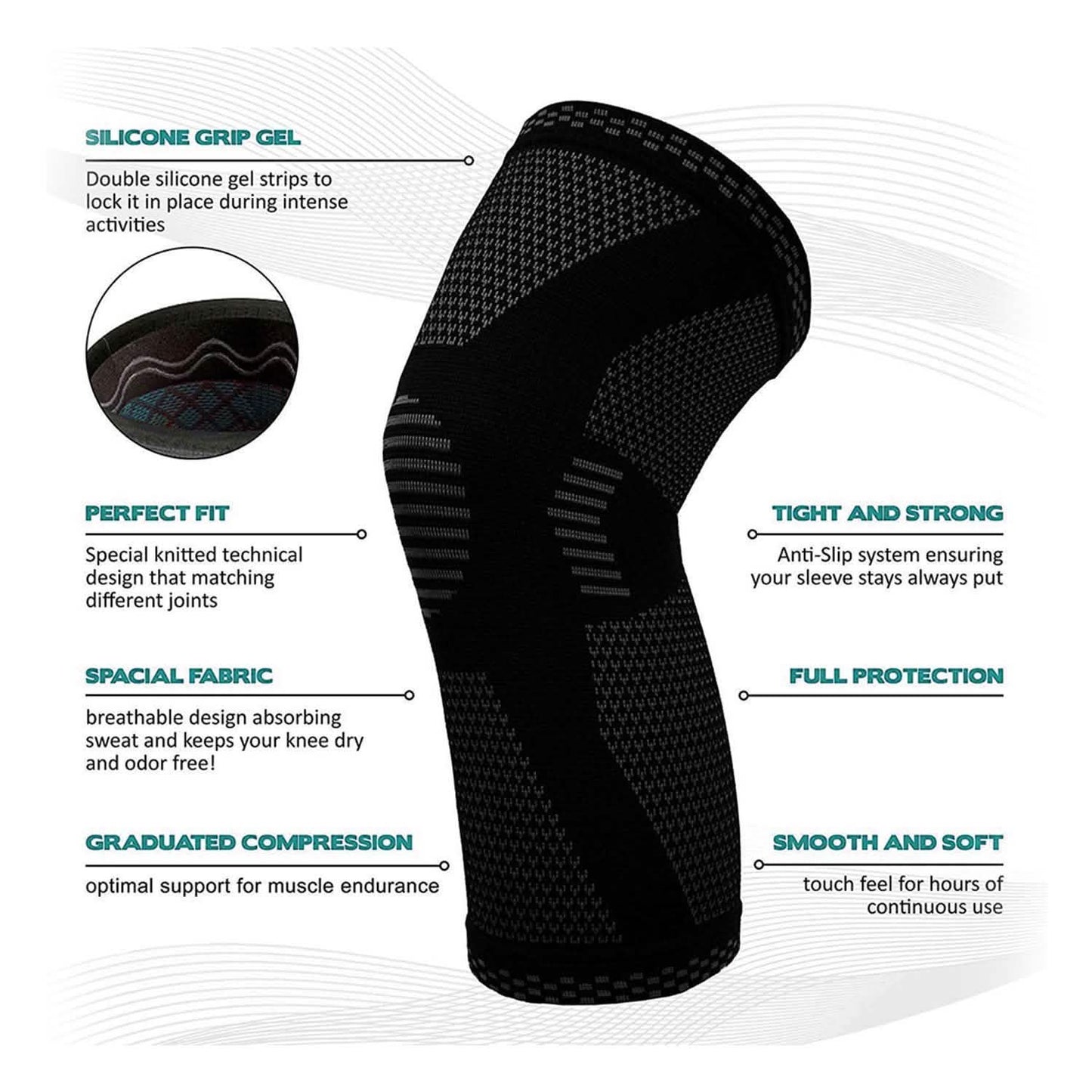 1-Pair: Support And Recover Knee Compression Sleeve Brace With Gel Grip DailySale