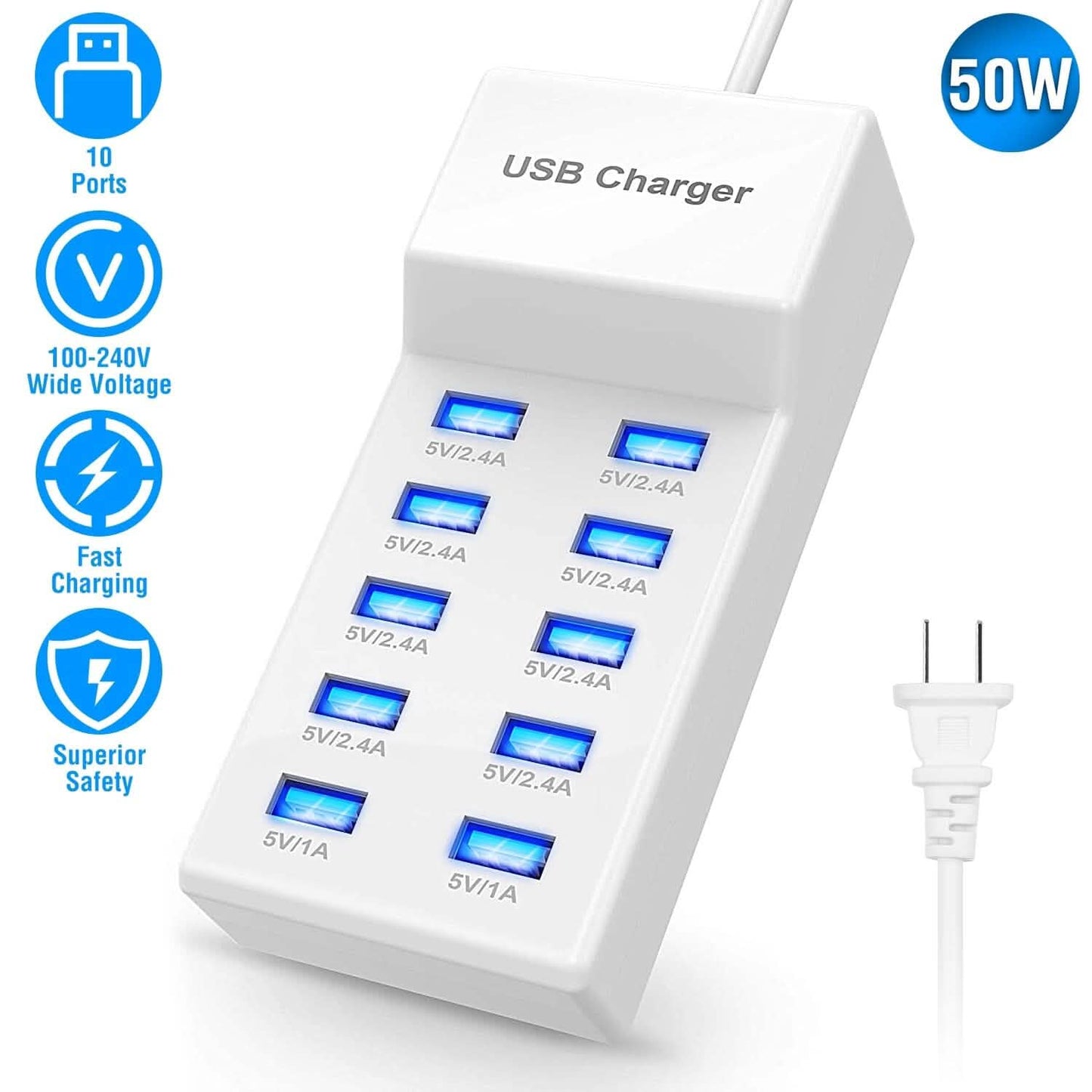 10-Ports 50W USB Wall Fast Charging Power Adapter DailySale