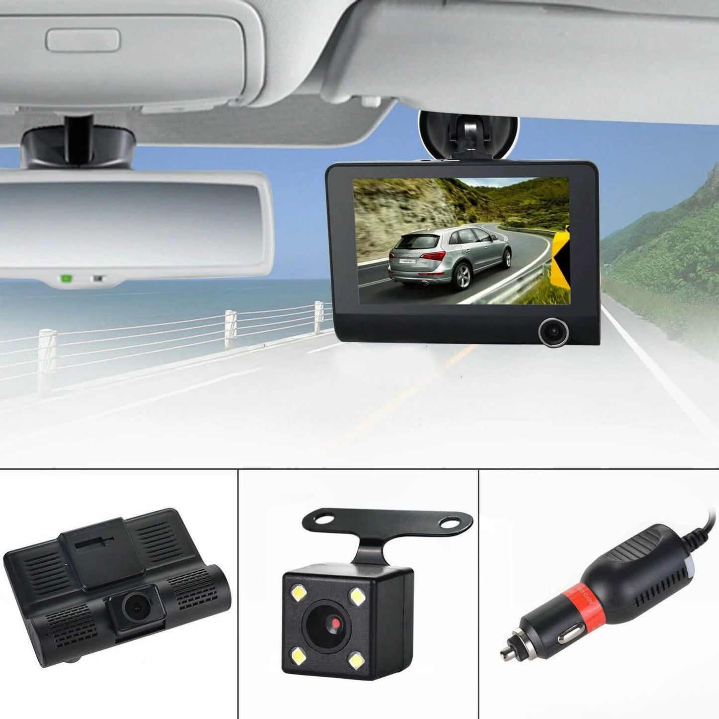 1080P 4" Dual Lens HD Car DVR Rearview Video Dash Cam Recorder Camera G-sensor DailySale