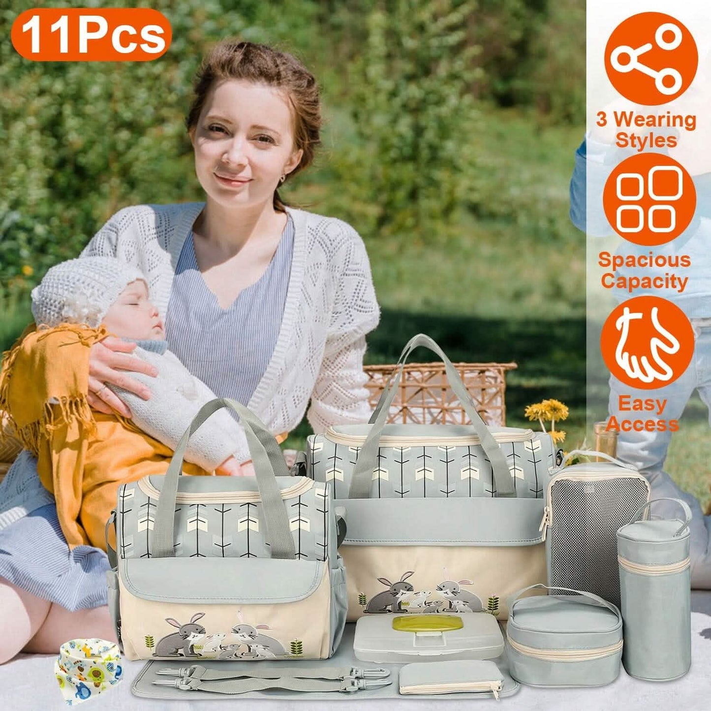 11-Piece Set: Multifunctional Diaper Handbags with Food Bag DailySale