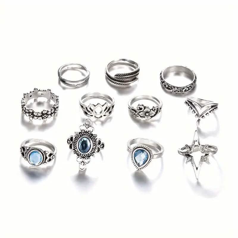 11-Pieces: Vintage Synthetic Gemstone Ring Set DailySale