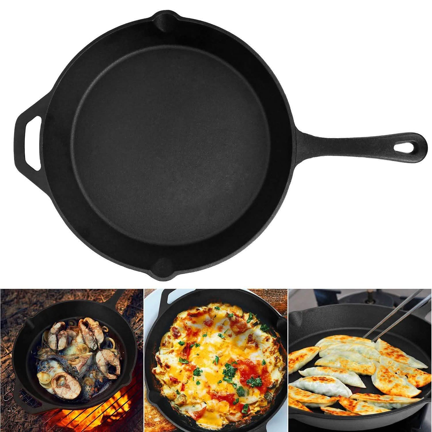 12 Inch Pre-Seasoned Cast Iron Skillet Oven Safe Cookware DailySale