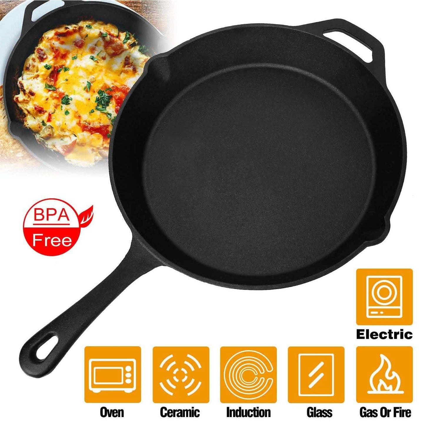 12 Inch Pre-Seasoned Cast Iron Skillet Oven Safe Cookware DailySale