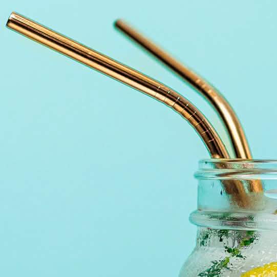12-Pack: Reusable Stainless Steel Straw in Gold With Cleaning Brush DailySale