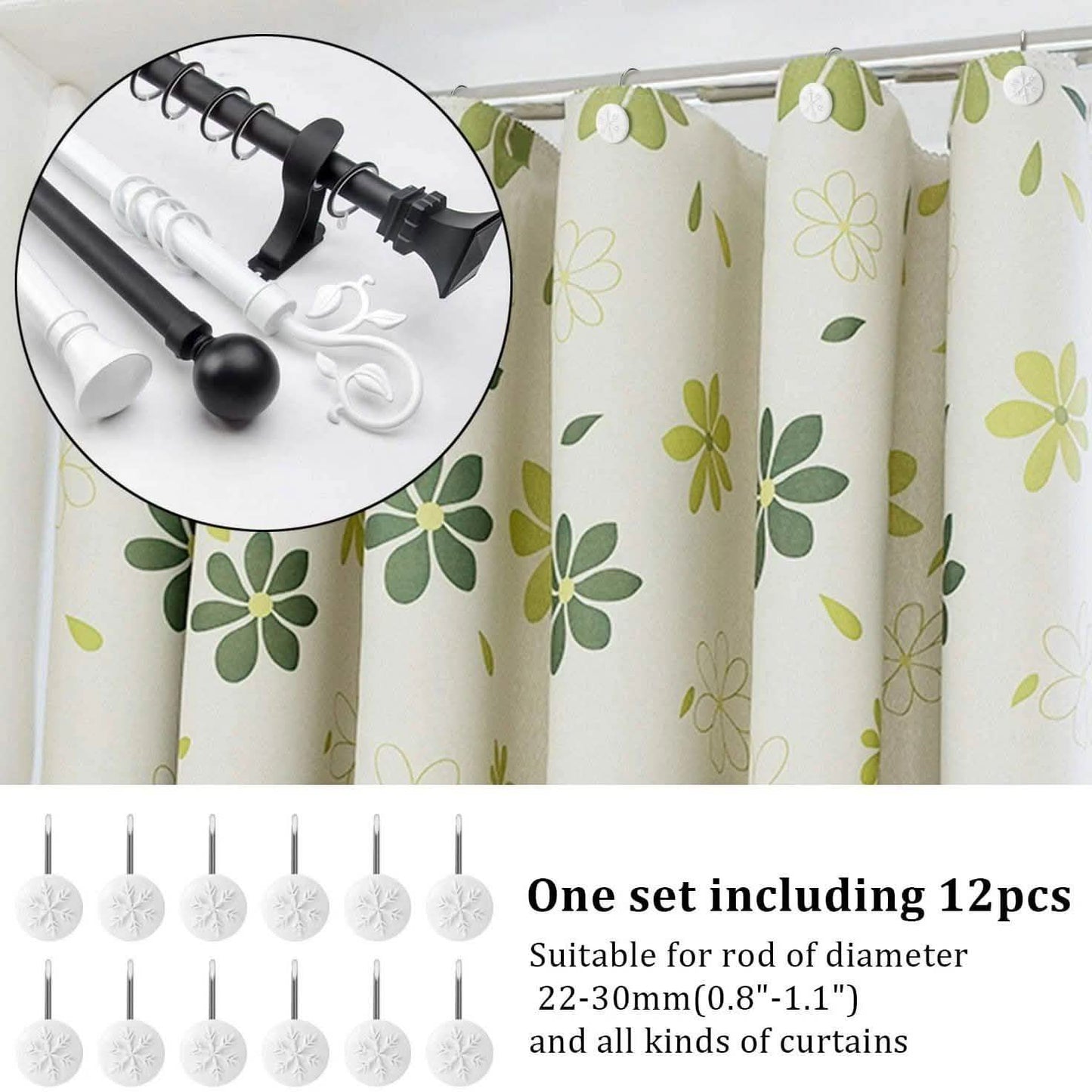 12-Piece: Snowflake Anti-Rust Round Shower Curtain Hooks for Home Bathroom Decor DailySale