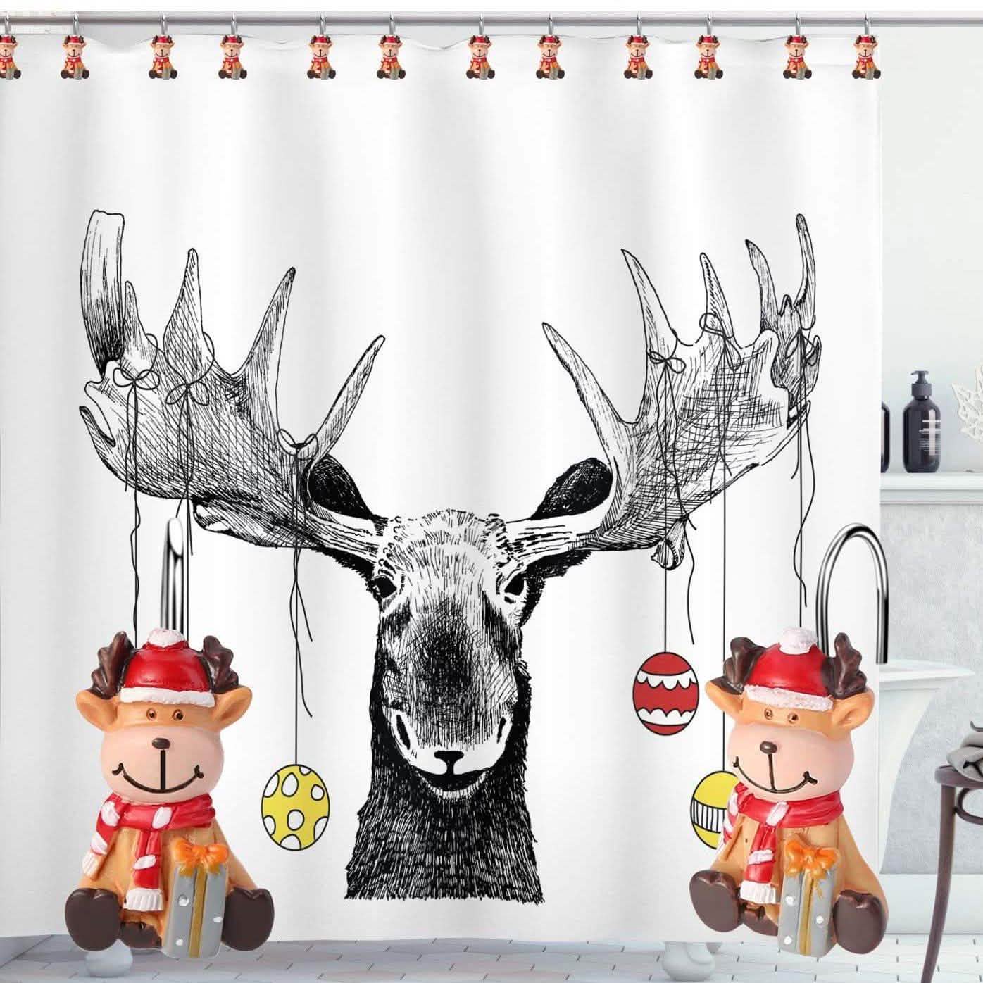 12-Pieces: Christmas Shower Curtain Anti-Rust Hooks DailySale