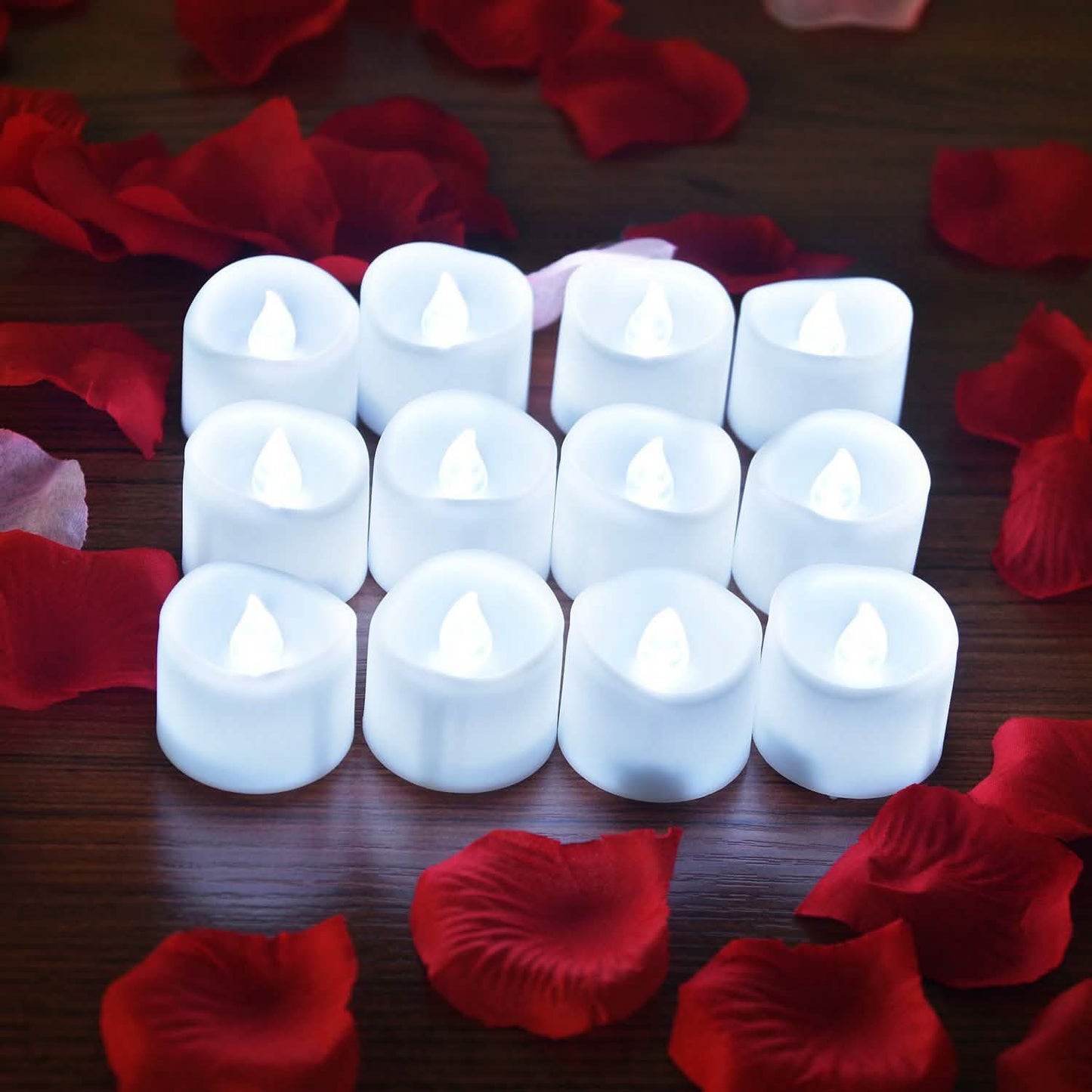 12-Pieces: LED Tealight Candle with 100-Pieces Fake Rose Petals DailySale