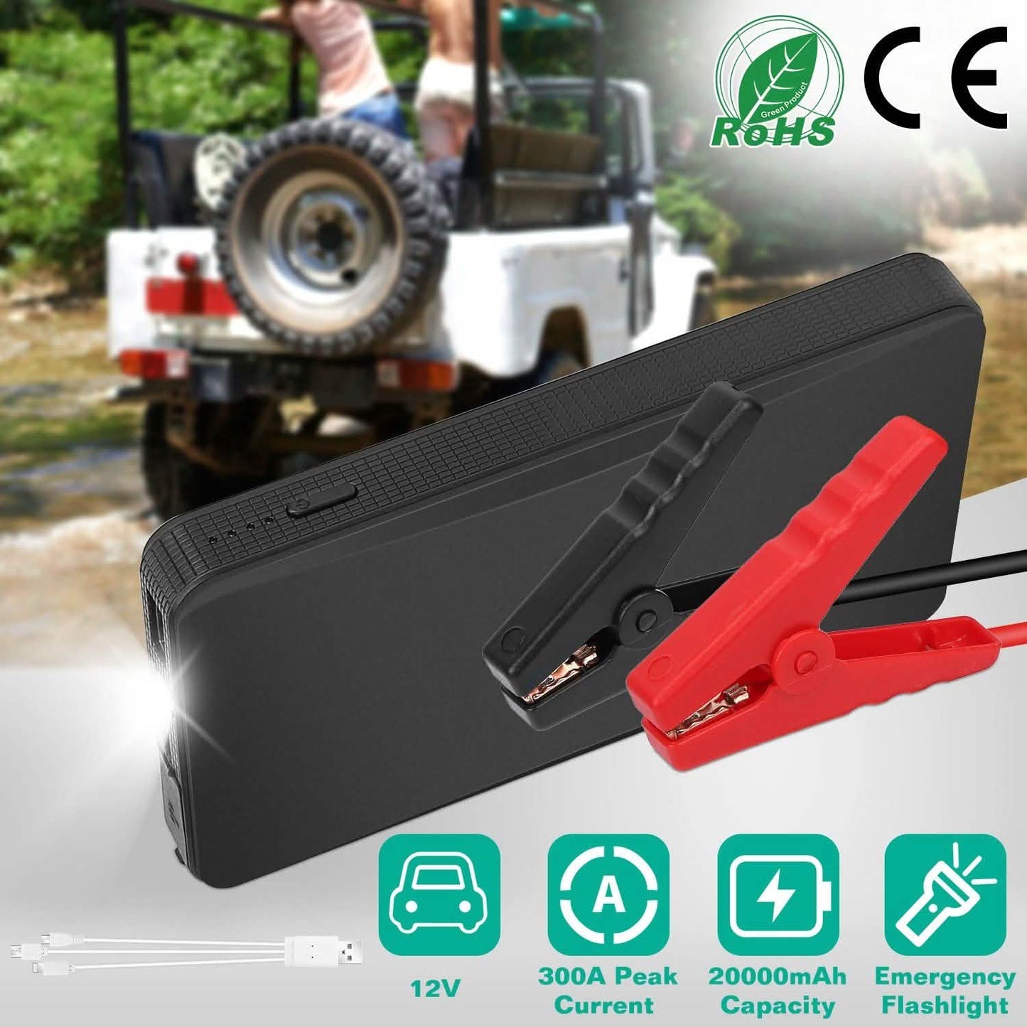 12V Car Jumper Starter 300A Peak 20000 mAh Battery Charger DailySale