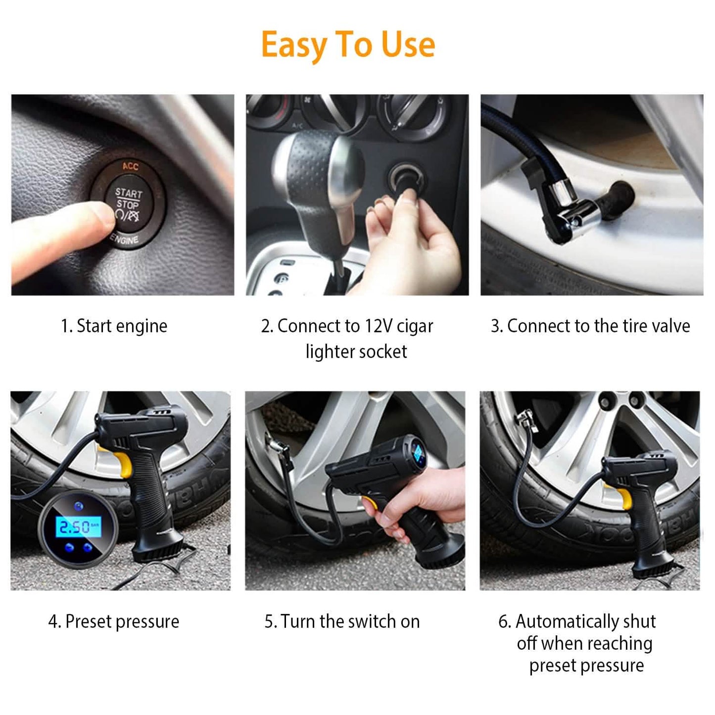 12V Digital Car Tire Inflator with LED Light 150 PSI DailySale