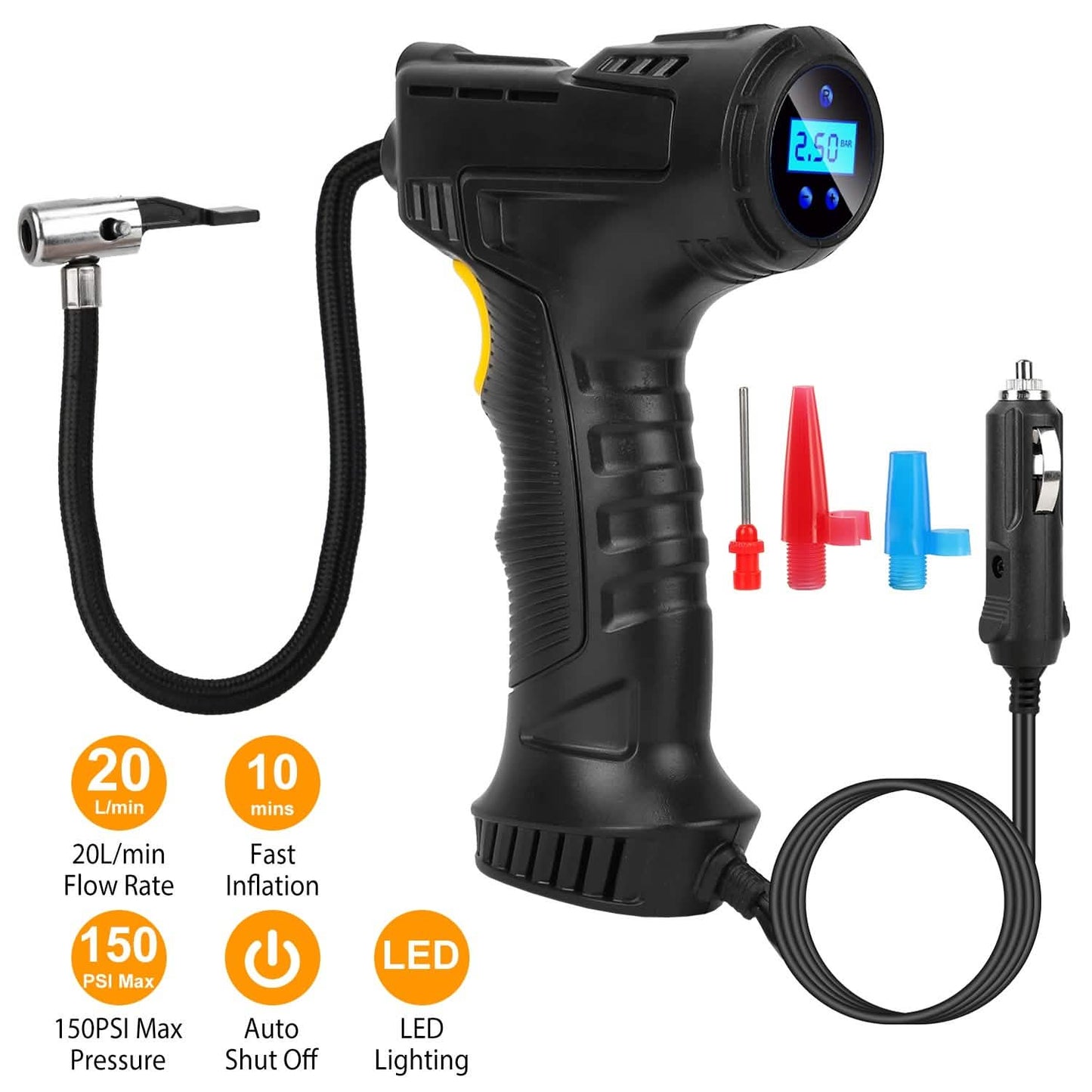 12V Digital Car Tire Inflator with LED Light 150 PSI DailySale