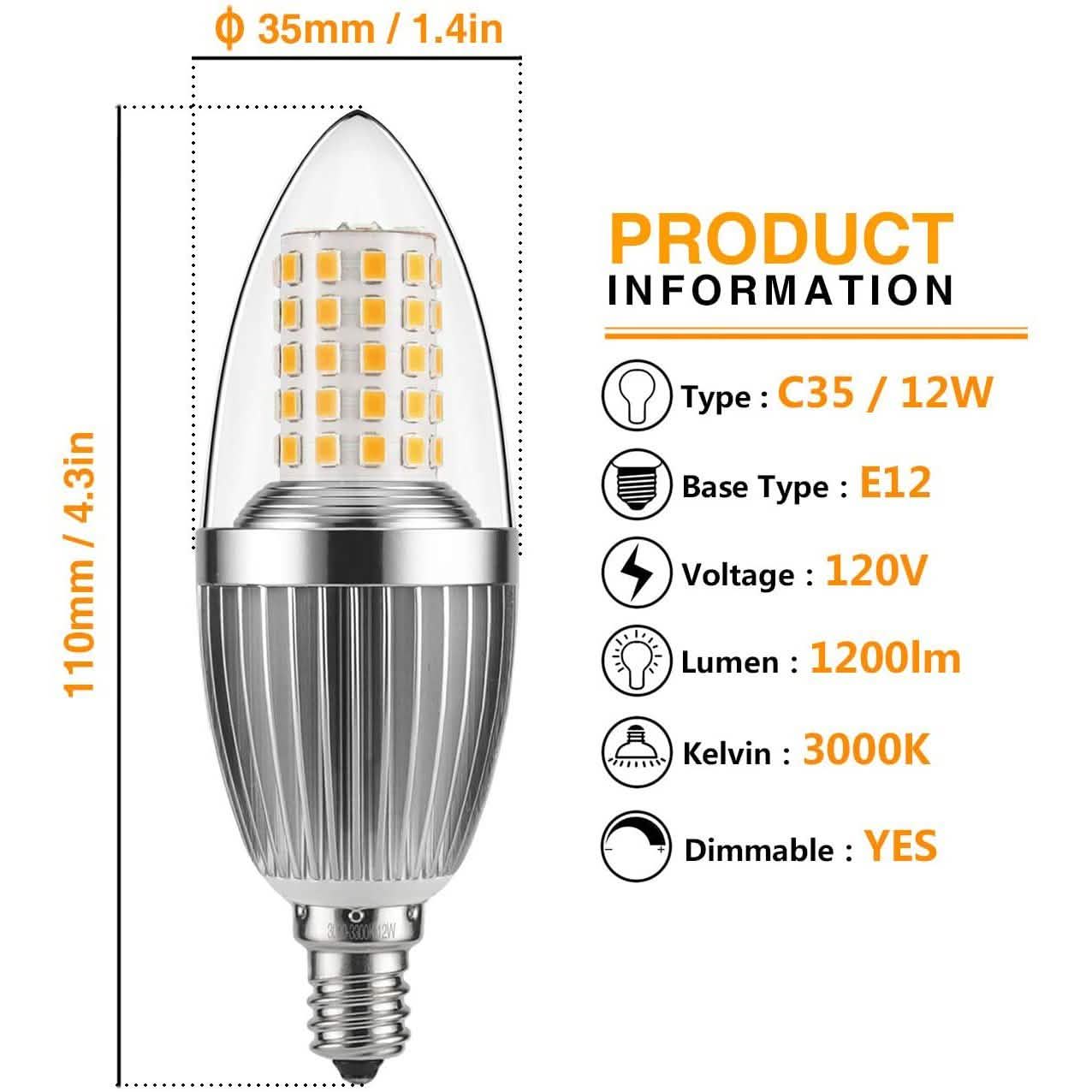 12W LED Candelabra Bulb Non-Dimmable 100-Watt Light Bulbs Equivalent DailySale