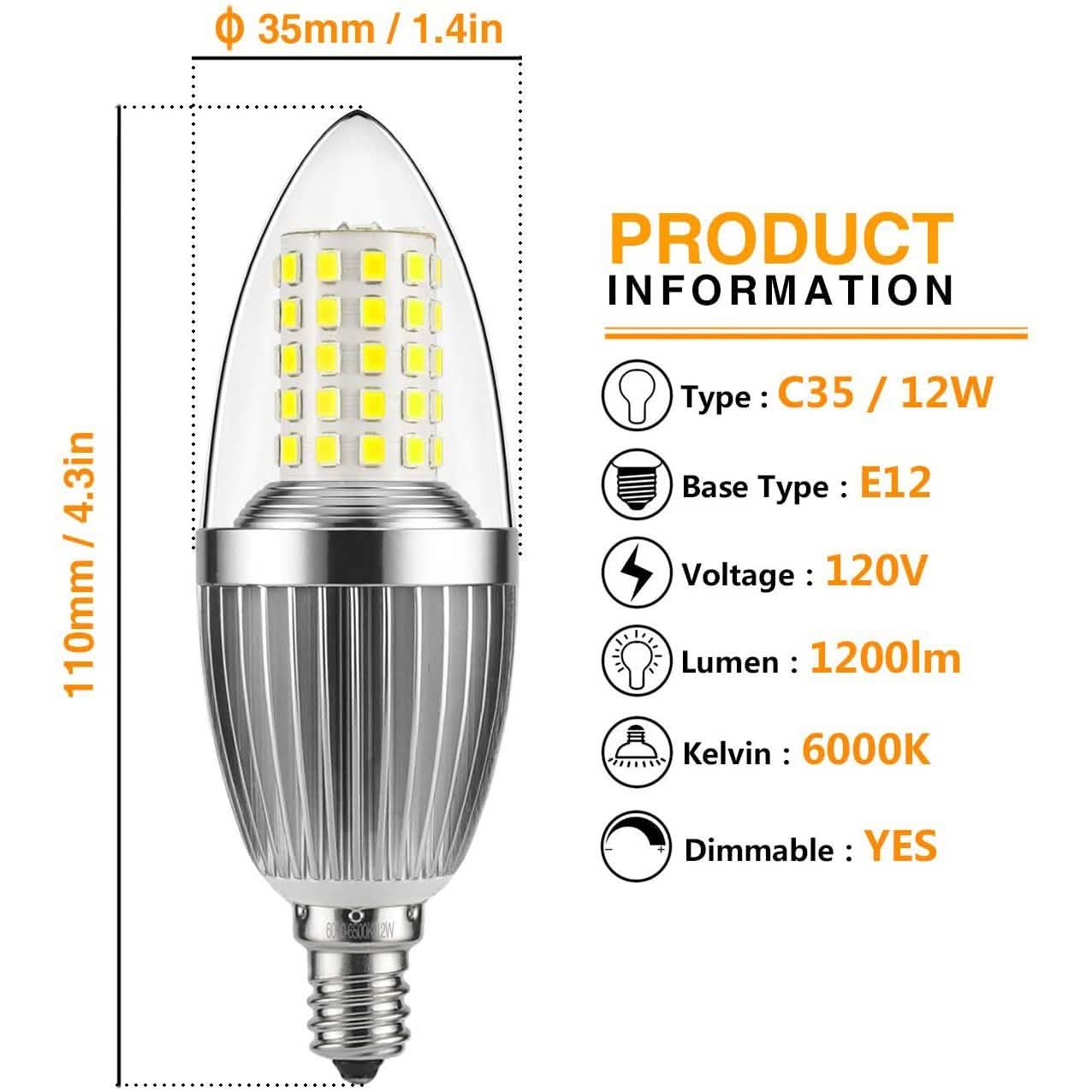 12W LED Candelabra Bulb Non-Dimmable 100-Watt Light Bulbs Equivalent DailySale