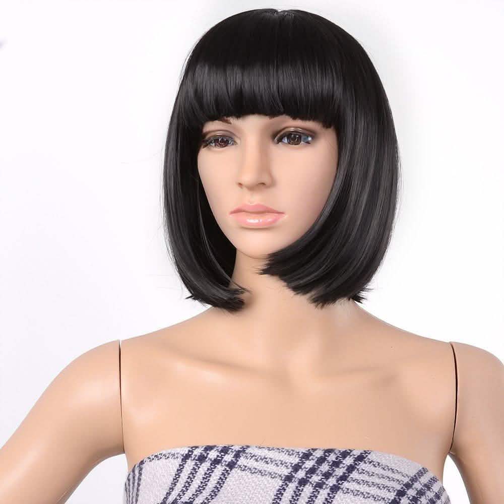 13 Inches Straight Heat Resistant Short Bob Full Hair Wigs with Flat Bangs DailySale