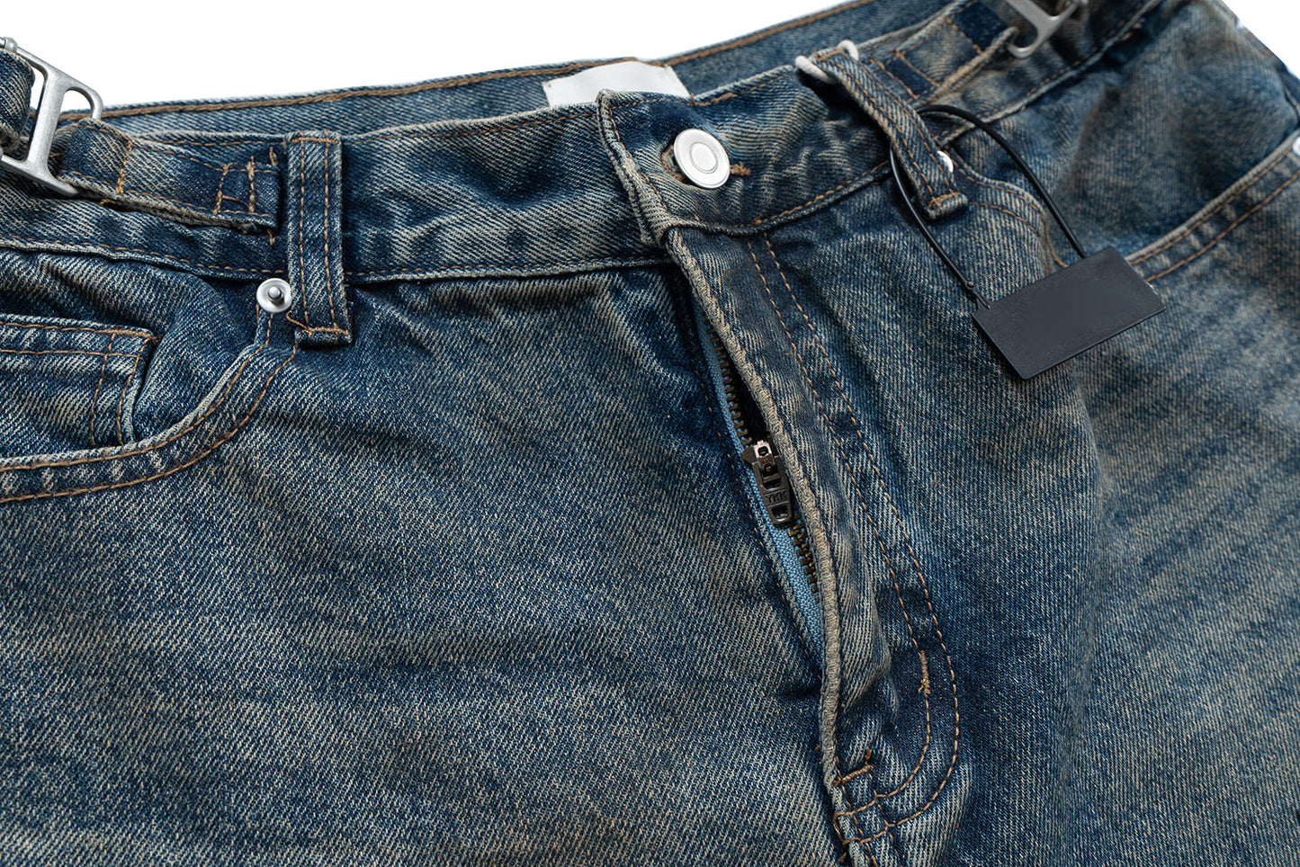 Deconstructed Denim Camo Layered Jeans - Avant-Garde Streetwear | LuxuryUrbanwear - Luxuryurbanwear