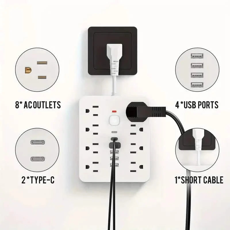 14-in-1 Power Strip With 4 USB Outlets, 2 Type-C Outlet and 8 AC Socket Outlets DailySale