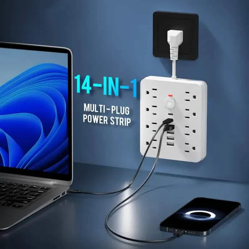 14-in-1 Power Strip With 4 USB Outlets, 2 Type-C Outlet and 8 AC Socket Outlets DailySale
