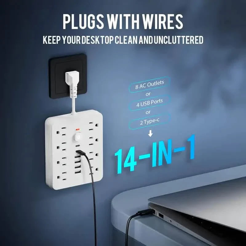 14-in-1 Power Strip With 4 USB Outlets, 2 Type-C Outlet and 8 AC Socket Outlets DailySale