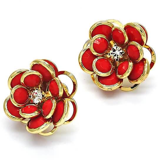 14k Gold Filled High Polish Finsh Ruby Hibiscus Crystal Stud Earring DailySale