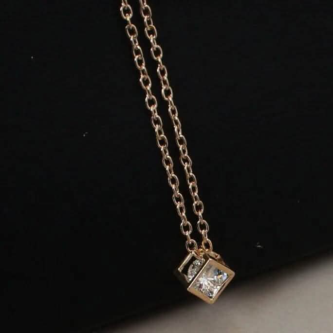 14K Gold Love Cube Three-Dimensional Diamond Shape Necklace Cz Pendant DailySale