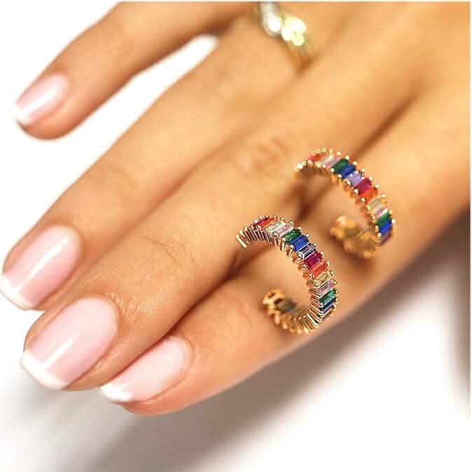 14K Gold Plated Cubic Zirconia Multicolor Rainbow Round Hoop Stud Earrings DailySale