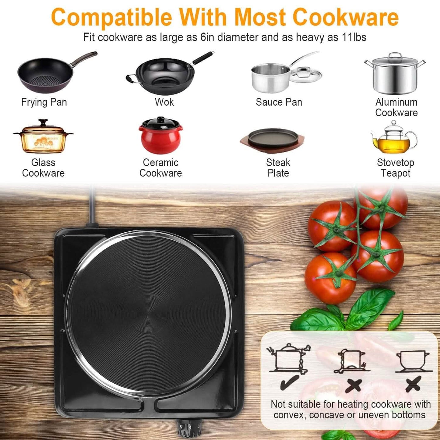 1500W Portable Heating Hot Plate Stove Countertop with Non Slip Rubber DailySale
