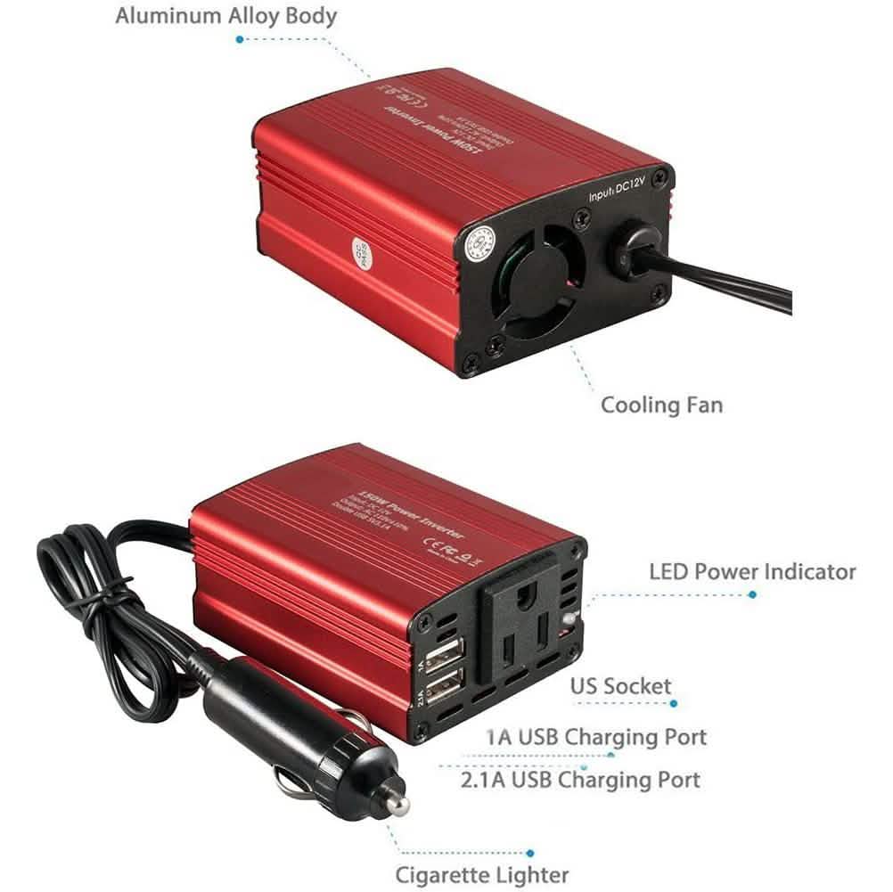 150W Car Power Inverter 12V DC to 110V AC Converter with 3.1A Dual USB Car Charger DailySale