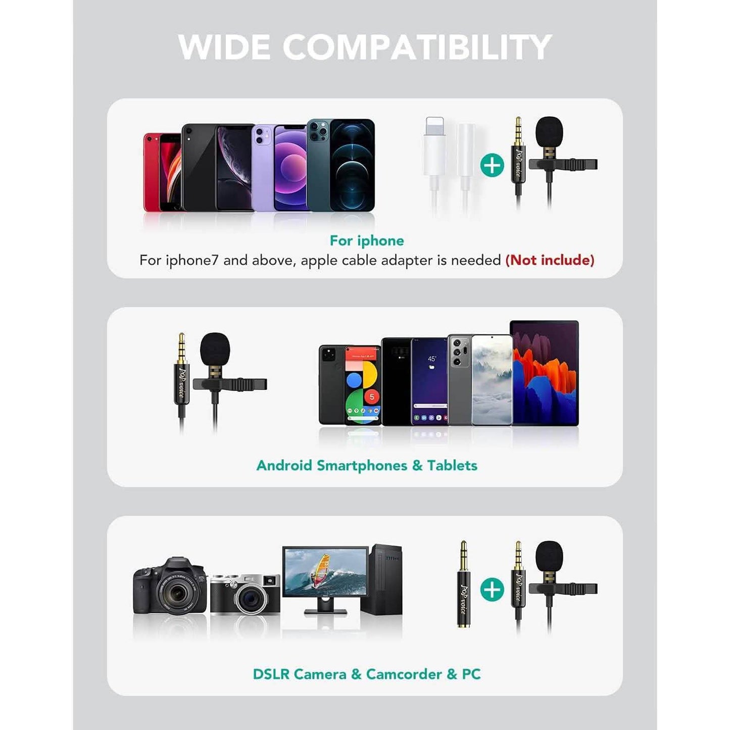 16 Feet Single Head Lavalier Lapel Microphone Omnidirectional Condenser Mic DailySale