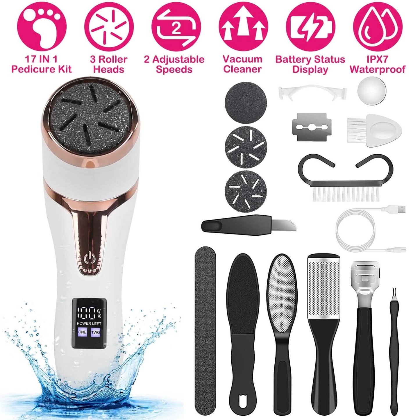 17-Pieces Set: Electric Foot Callus Remover with Vacuum Foot Grinder Rechargeable DailySale