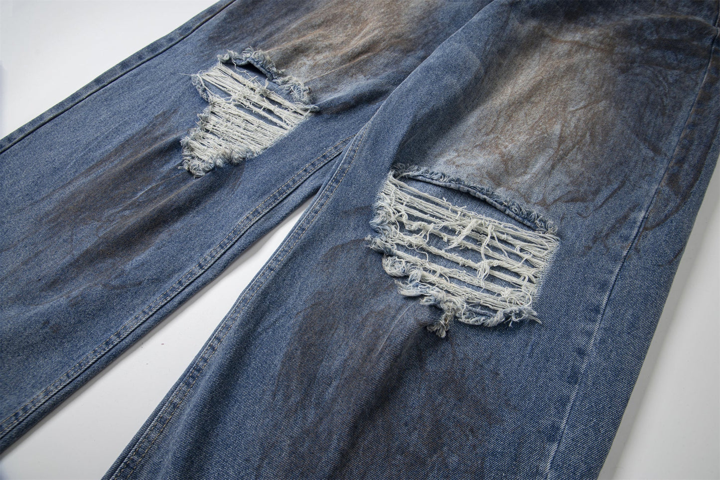 Destroyed Dirty Wash Denim Jeans - Grunge Aesthetic Distressed | LuxuryUrbanwear - Luxuryurbanwear