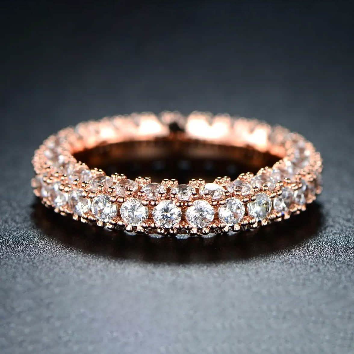 18K Gold and Italian Cut Crystal 3 Row Eternity Ring DailySale