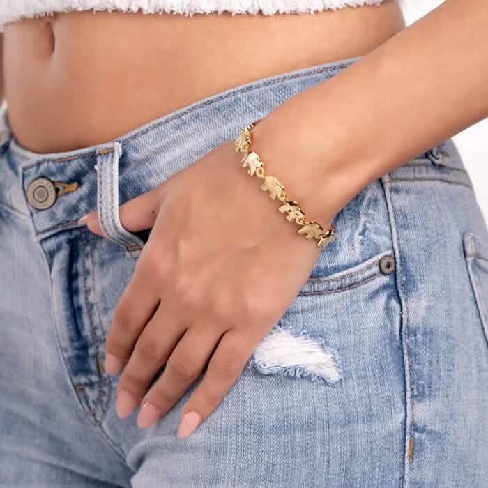 18K Gold Elephant Bracelet For Women 8" DailySale