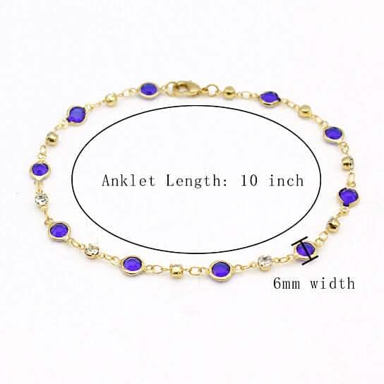 18k Gold Filled High Polish Finish Blue Crystal Ankle Bracelet DailySale