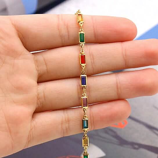 18k Gold Filled High Polish Finish Gold And Multi Color Dark Crystal Baguette Anklet DailySale