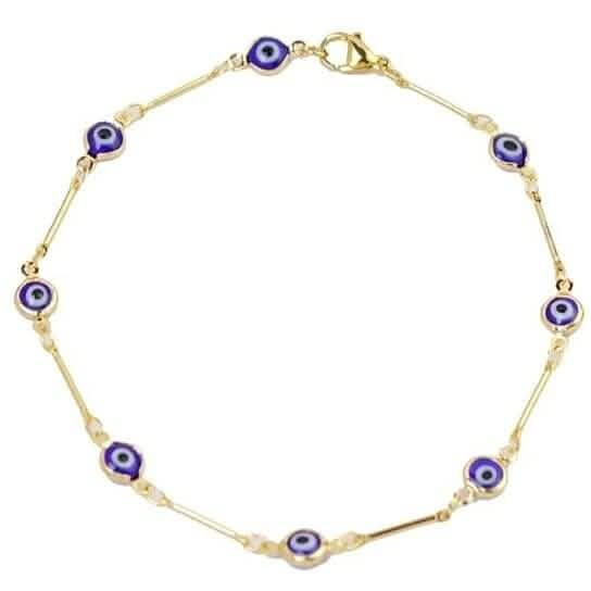 18k Gold Plated Bar Style Blue Evil Eye Crystal Anklet DailySale