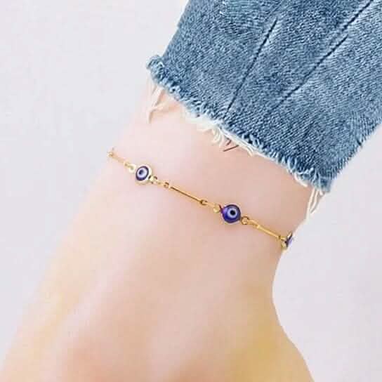 18k Gold Plated Bar Style Blue Evil Eye Crystal Anklet DailySale