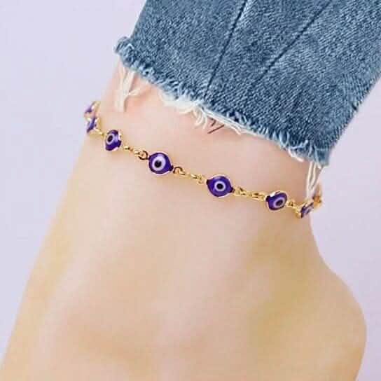 18k Gold Plated Blue Evil Eye Anklet DailySale