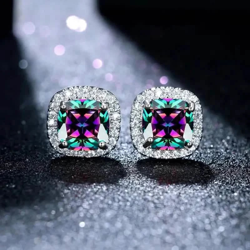18K Gold Plated Colorful Square Shape Stud Earrings DailySale