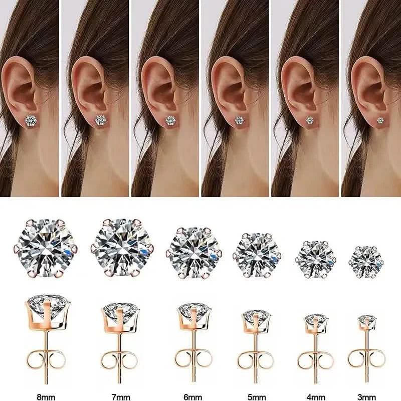 18K Gold Ear Bone Buckle Stainless Steel 6-Prong Zirconia Stud Earrings DailySale