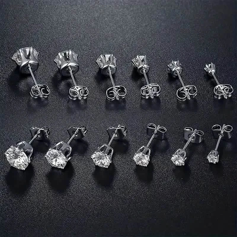 18K Gold Ear Bone Buckle Stainless Steel 6-Prong Zirconia Stud Earrings DailySale