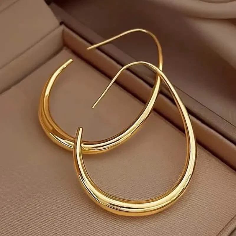 18K Gold Plated Glossy Minimalist Water Drop Design Hoop Earrings Copper DailySale