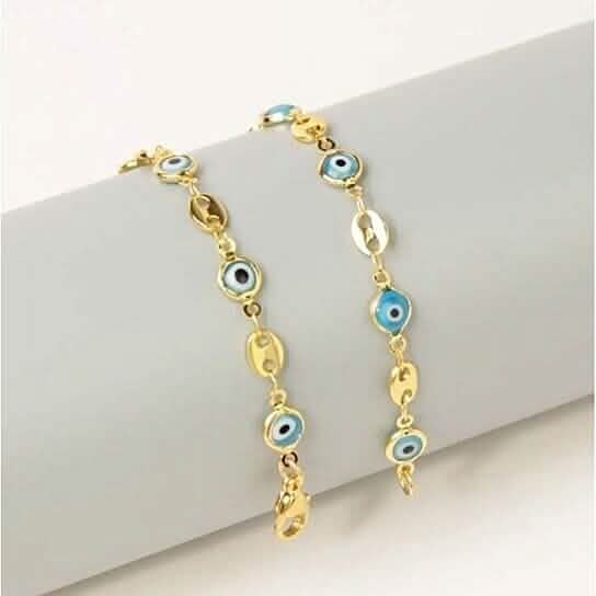 18k Gold Plated Mariner Light Blue Evil Eye Crystal Anklet DailySale