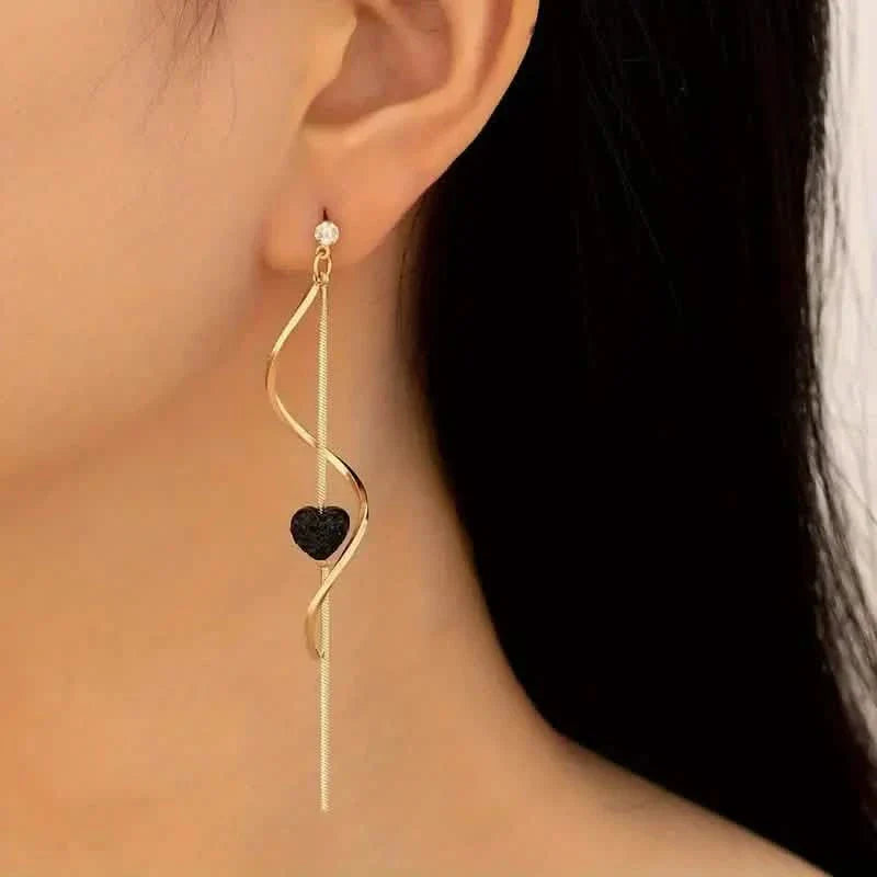 18K Gold Spiral Lines Heart Design Dangle Earrings DailySale