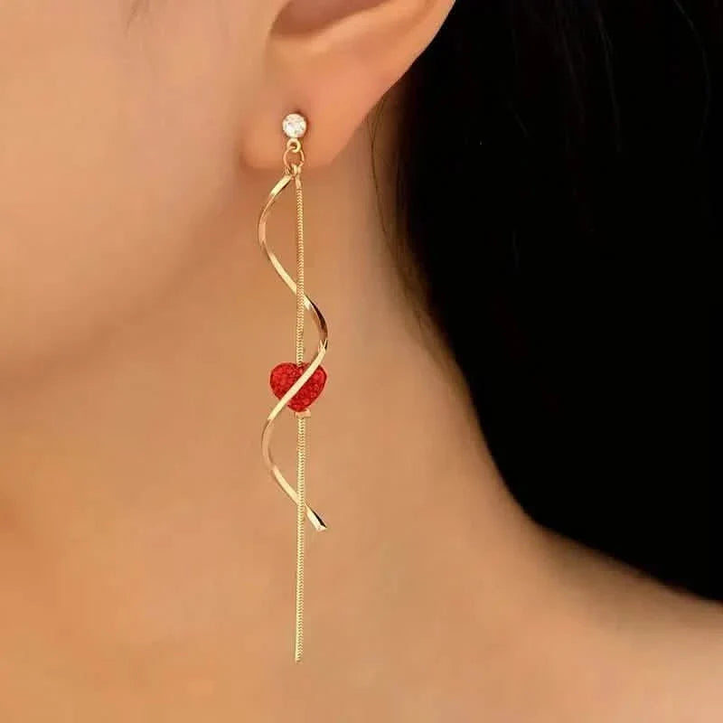 18K Gold Spiral Lines Heart Design Dangle Earrings DailySale