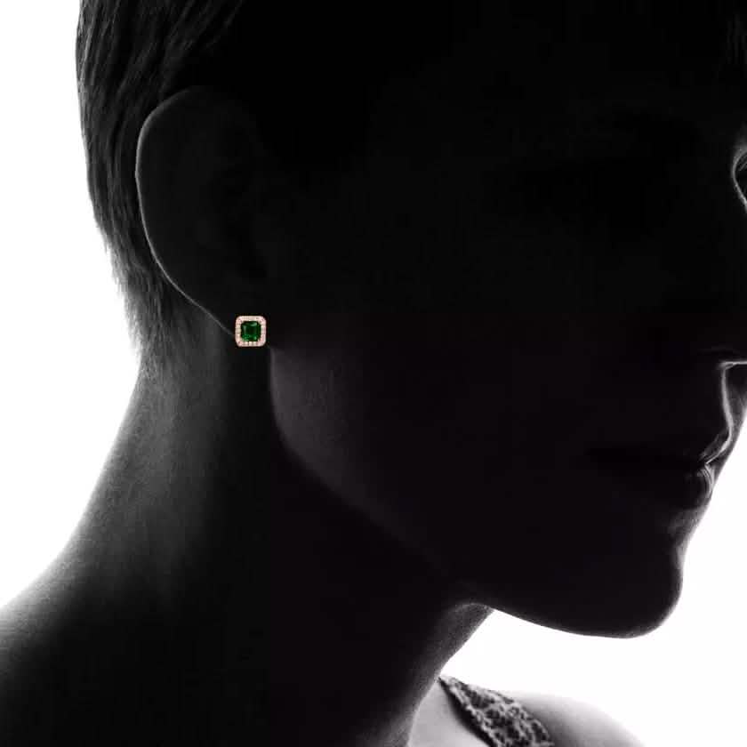 18K Rose Gold Over Sterling Silver Created Green Emerald Halo Studs by MUIBLU Gems DailySale