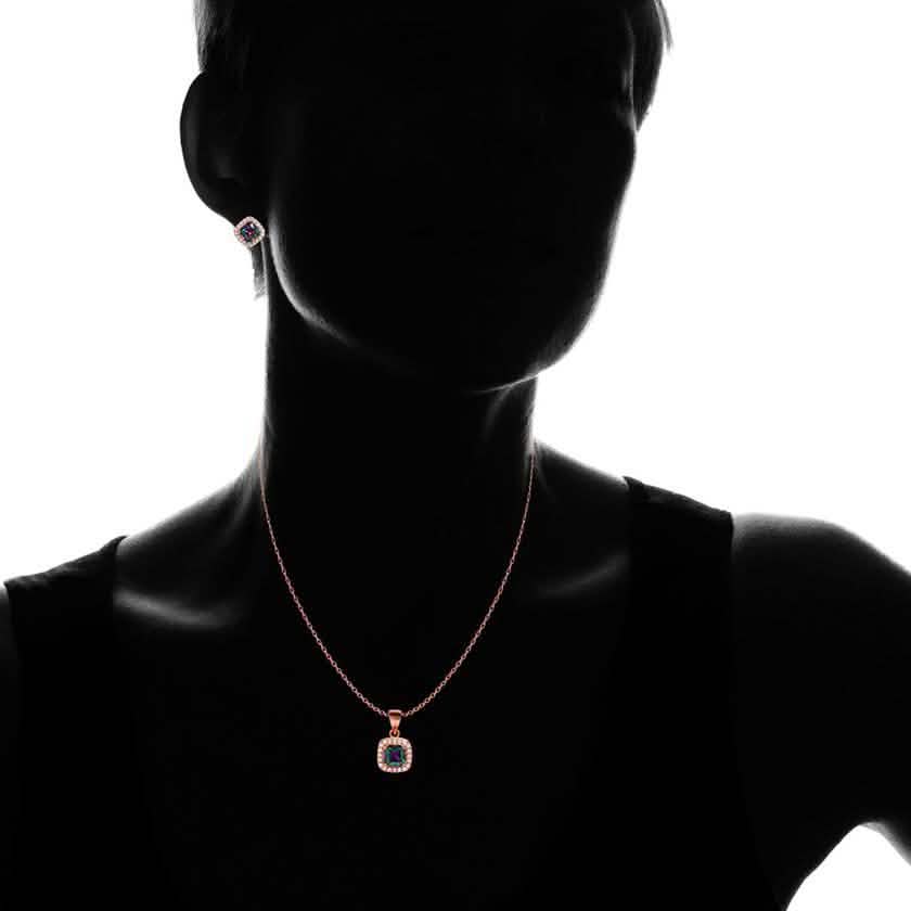 18K Rose Gold Over Sterling Silver Rainbow Topaz Halo Necklace and Earrings DailySale