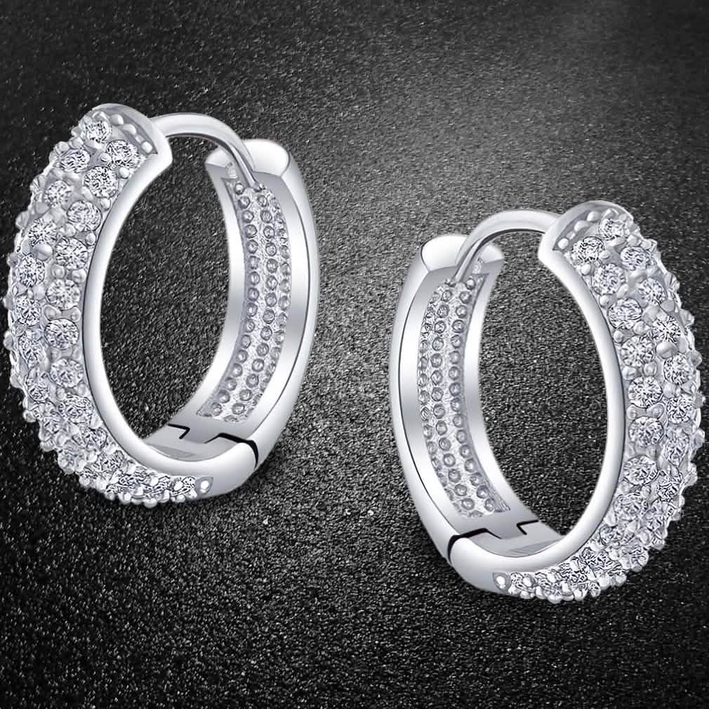 18K White Gold Micro Pave Petite Huggie Earrings DailySale