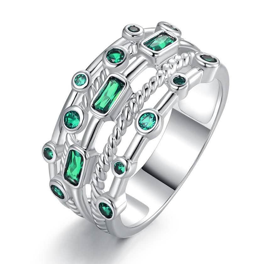18K White Gold Plated 5 Layer Green Emerald Ring DailySale