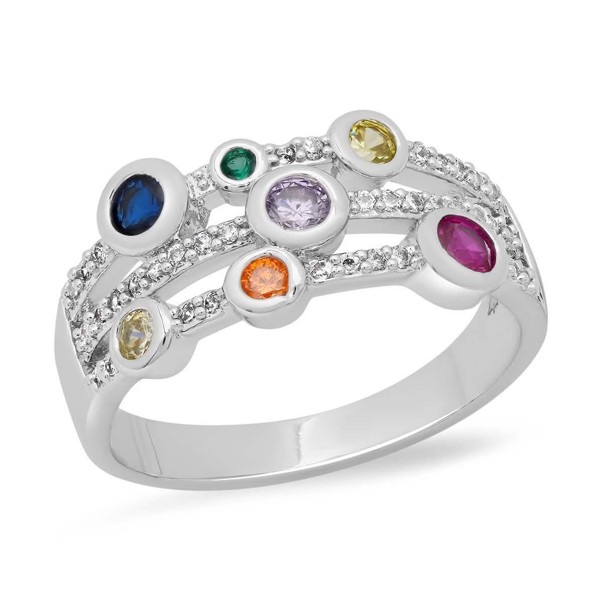 18K White Gold Plated Brass Multi Row Simulated Multi Colored Diamond Ring DailySale