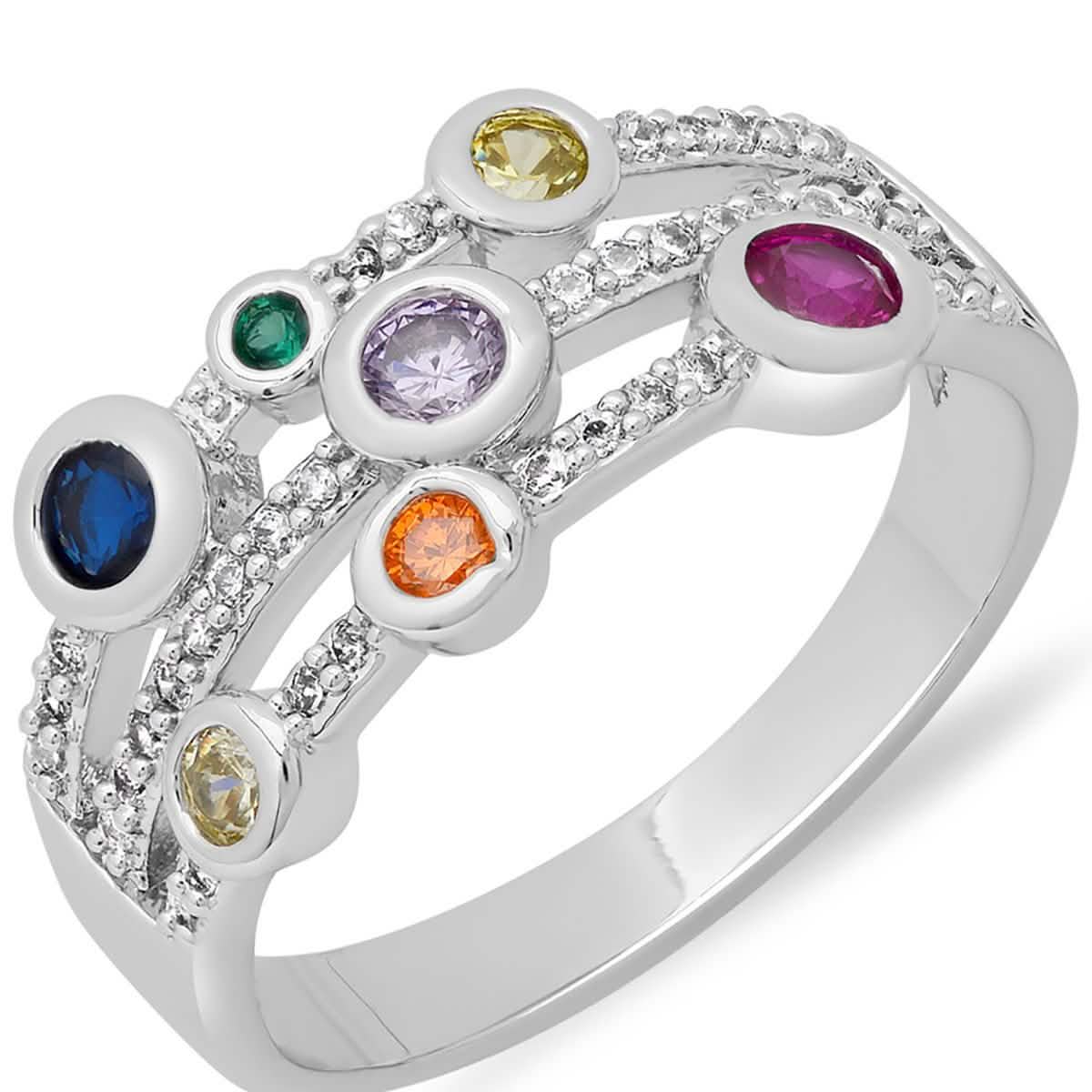 18K White Gold Plated Brass Multi Row Simulated Multi Colored Diamond Ring DailySale