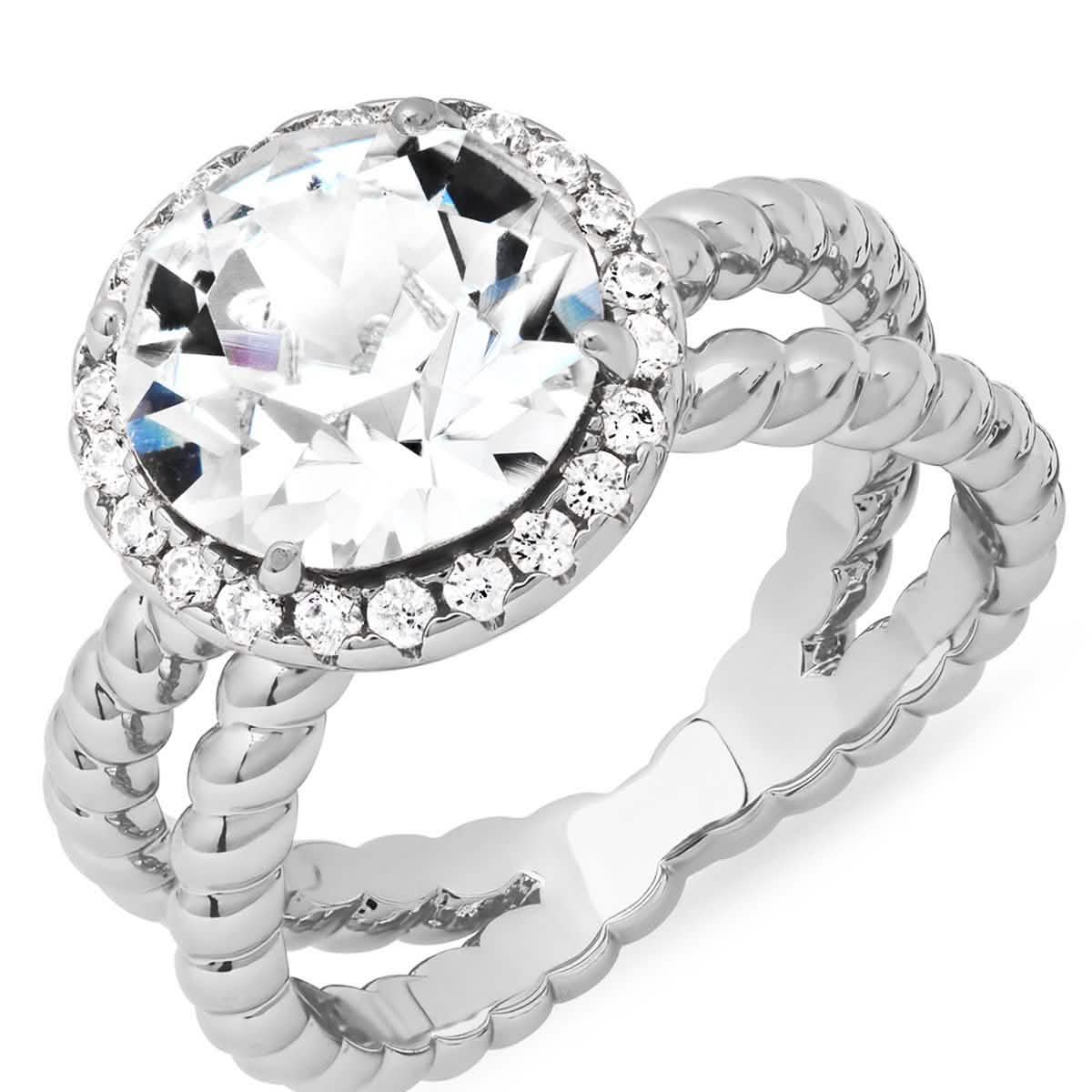 18K White Gold Plated Brass Split Shank Rope Engagement Ring Adorned with Swarovski Crystals DailySale